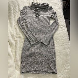 Grey Bodycon Turtleneck Dress